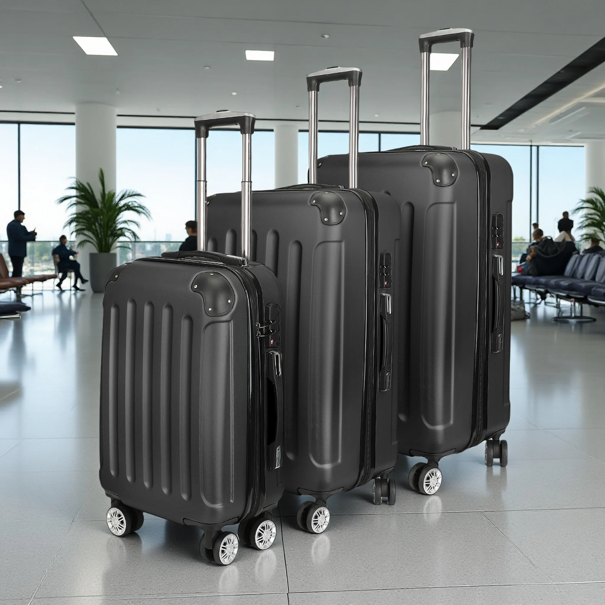 Anajqaqia 3-teiliges Gepäckset, Trolley-Koffer-Set mit 4 Rädern und Schloss, ABS-Hartschale, Teleskopgriff S-M-L