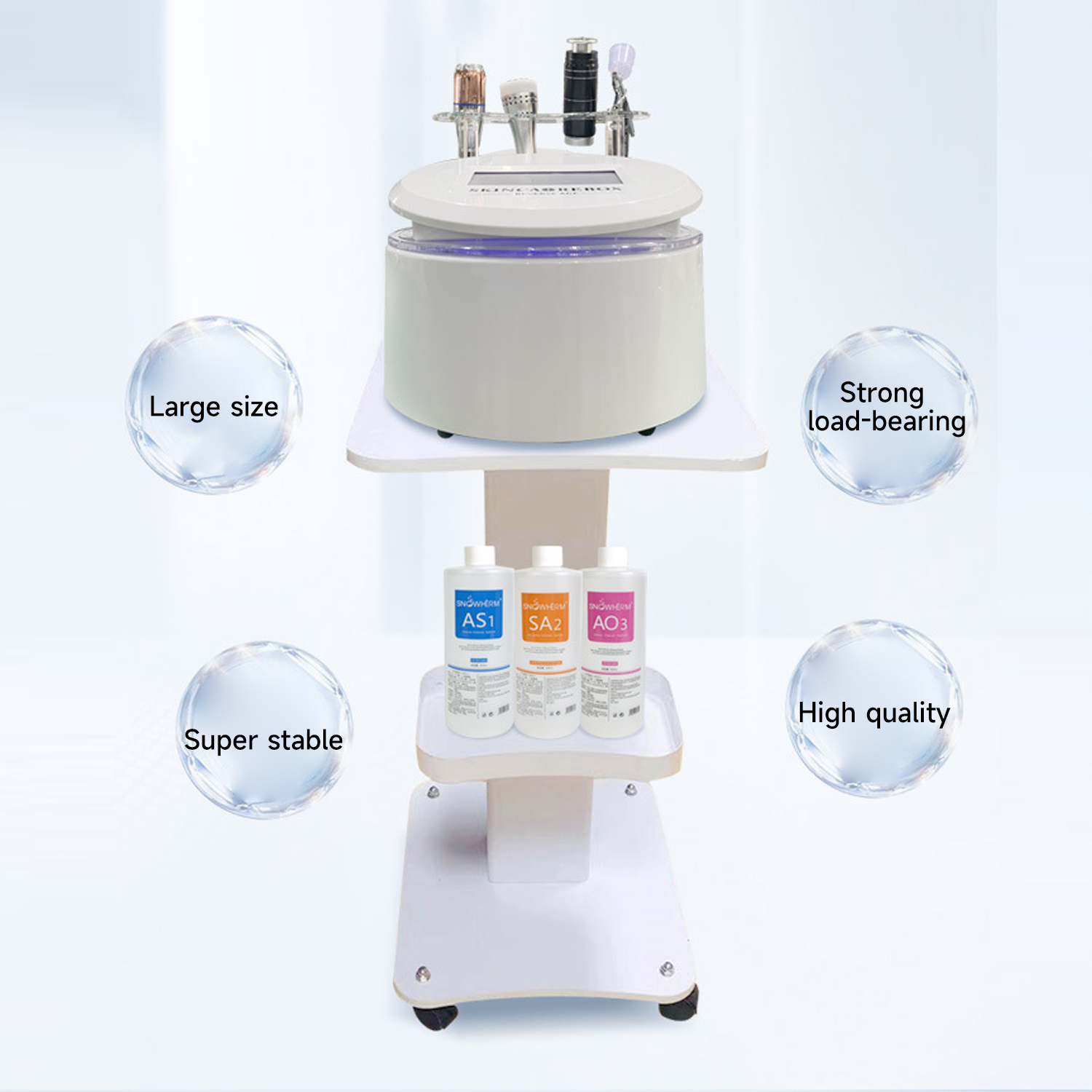 70cm Beauty Salon Cart Trolley with Wheels Max Load 40Kg 360° Rotatable Salon Storage Table for Small Bubble Hair Spa Equipment