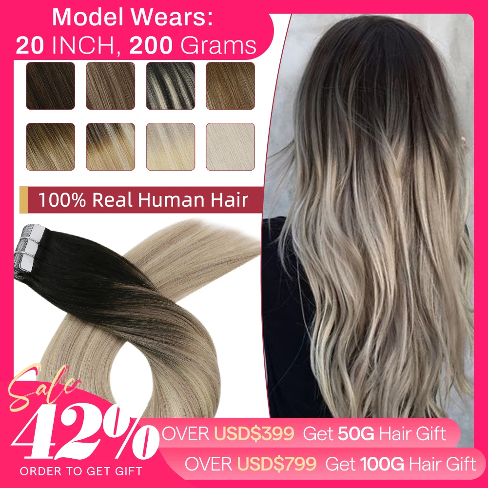Fita moresoo em extensões do cabelo humano 100% cabelo real remy cabelo brasileiro 14-24 polegada em linha reta adesivos naturais fita em extensões pelo natural humano extensões de cabelo humano cabelos humanos origin