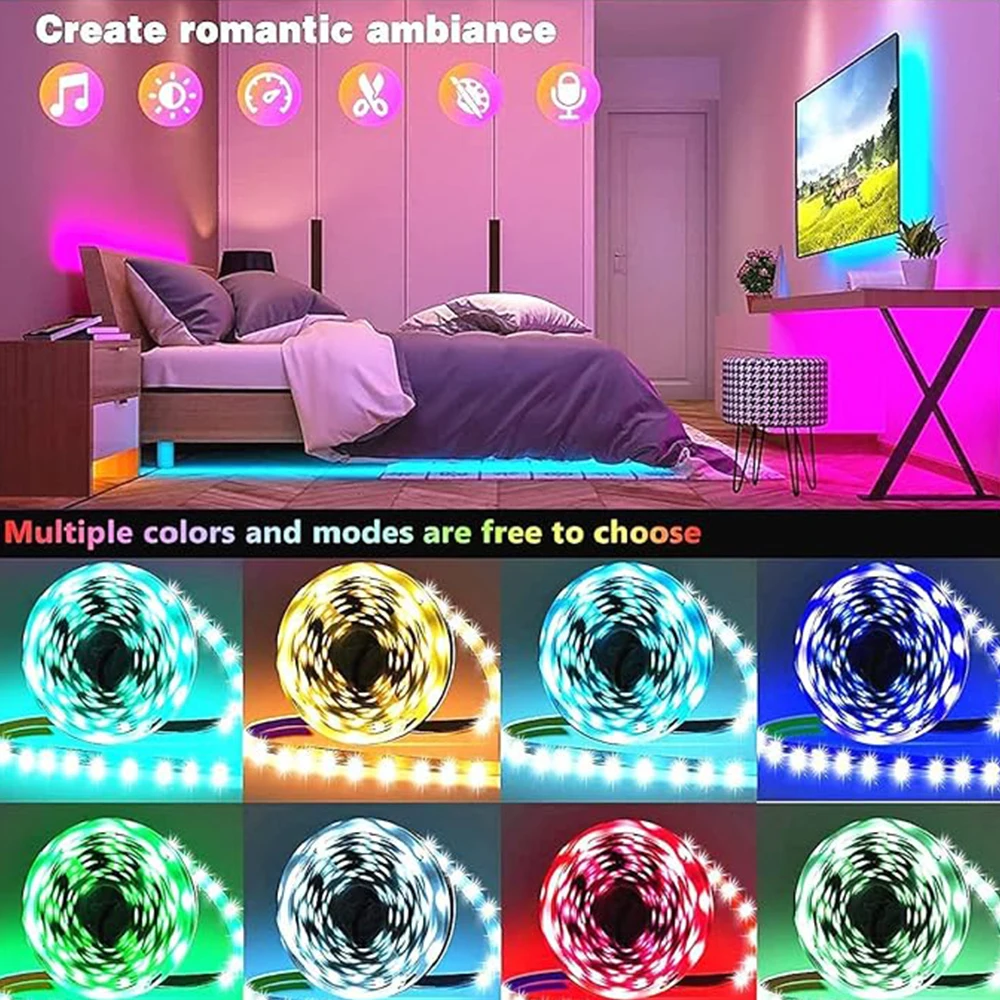 Tira de luces LED USB de 1-30m RGB SMD 2835, cinta de diodo Led con Control por aplicación Bluetooth que cambia de Color para decoración de habitación, retroiluminación de TV