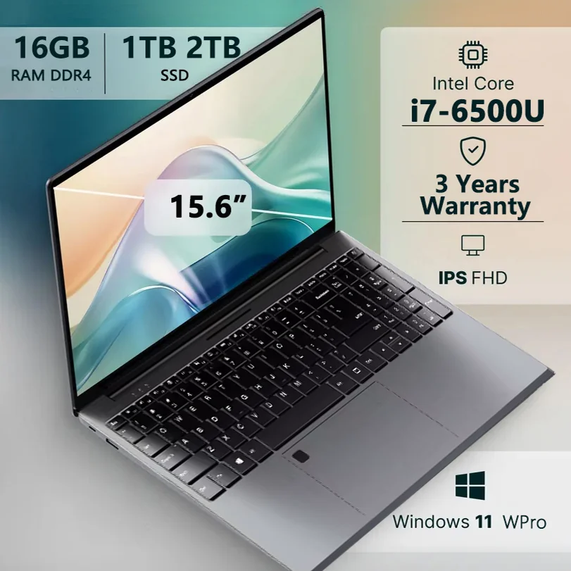 FUCHU 2025 Nowe Przenośne Laptopy Windows 11 Intel Core i7 6500U Komputer Gamer Odblokowanie Odciskiem Palca Notebook Biuro Nauka Laptopy