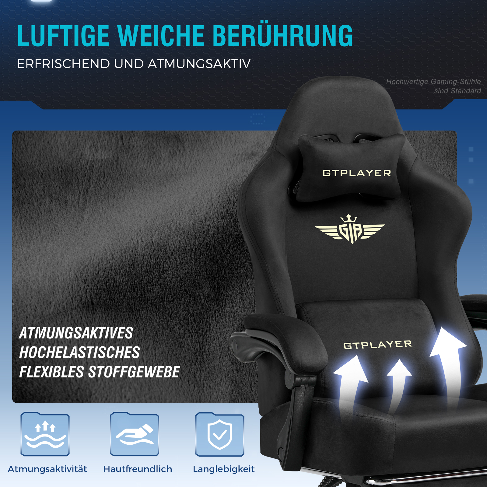 GTPLAYER Gaming Stuhl, Atmungsaktiver Bürostuhl, Bürostuhl Ergonomisch, Hochwertiger - Stoff, Ergonomischer PC Stuhl