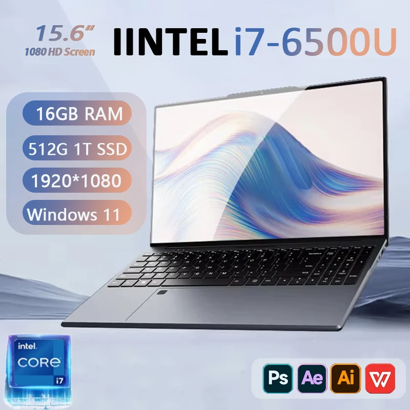 15,6-calowy komputer przenośny HD Windows 11 Intel Core I7-6500U 16 GB RAM 1 TB 2 TB SSD Przenośny notebook WiFi 5 Laptopy do gier