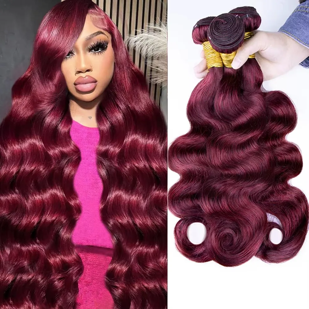 99j pacotes de cabelo humano vinho vermelho pacotes borgonha onda do corpo feixes de cabelo humano brasileiro não processado cabelo virgem borgonha pacotes