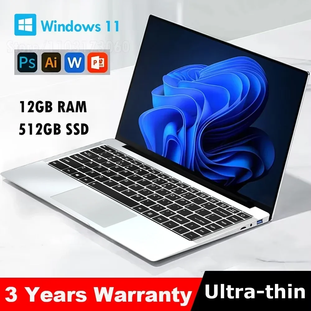 2025 Nuovo Computer Portatile Windows 11 Intel Atom x7 A3950 Notebook PC Gamer 12GB RAM 512GB 1TB SSD 1920*1080 Computer da Ufficio