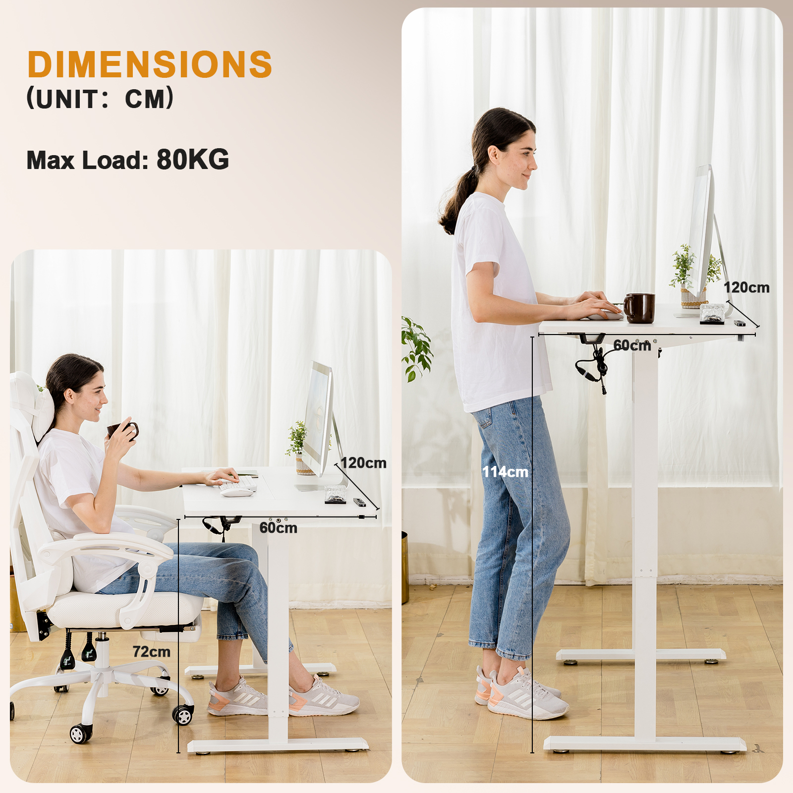 COMHOMA Biurko z regulacją wysokości z portem USB i hakiem, Elektrycznie regulowane biurko komputerowe, Biurko do pracy na stojąco i siedząco, Biurko do pracy na stojąco