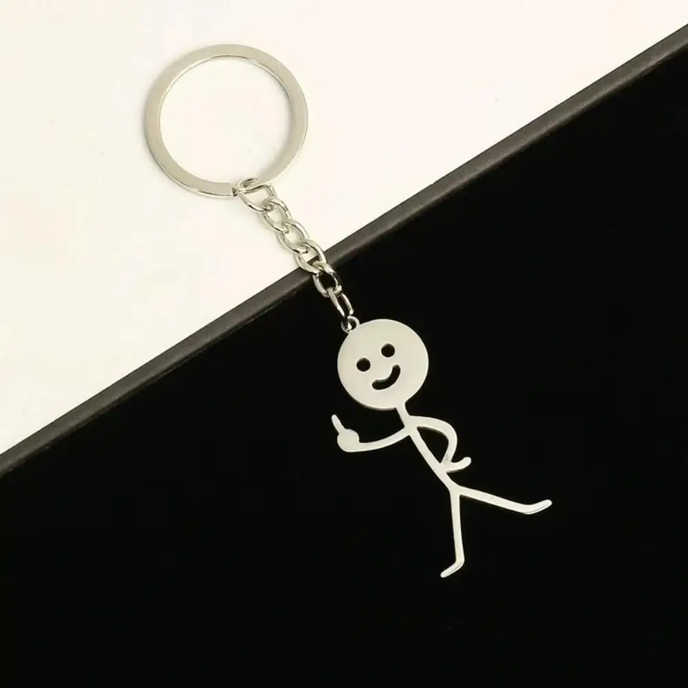 ตลกสแตนเลส Funny Guy Key CHAIN Stickman การจับคู่หัวใจพวงกุญแจกระเป๋ากระเป๋าเป้สะพายหลังจี้ตกแต่ง