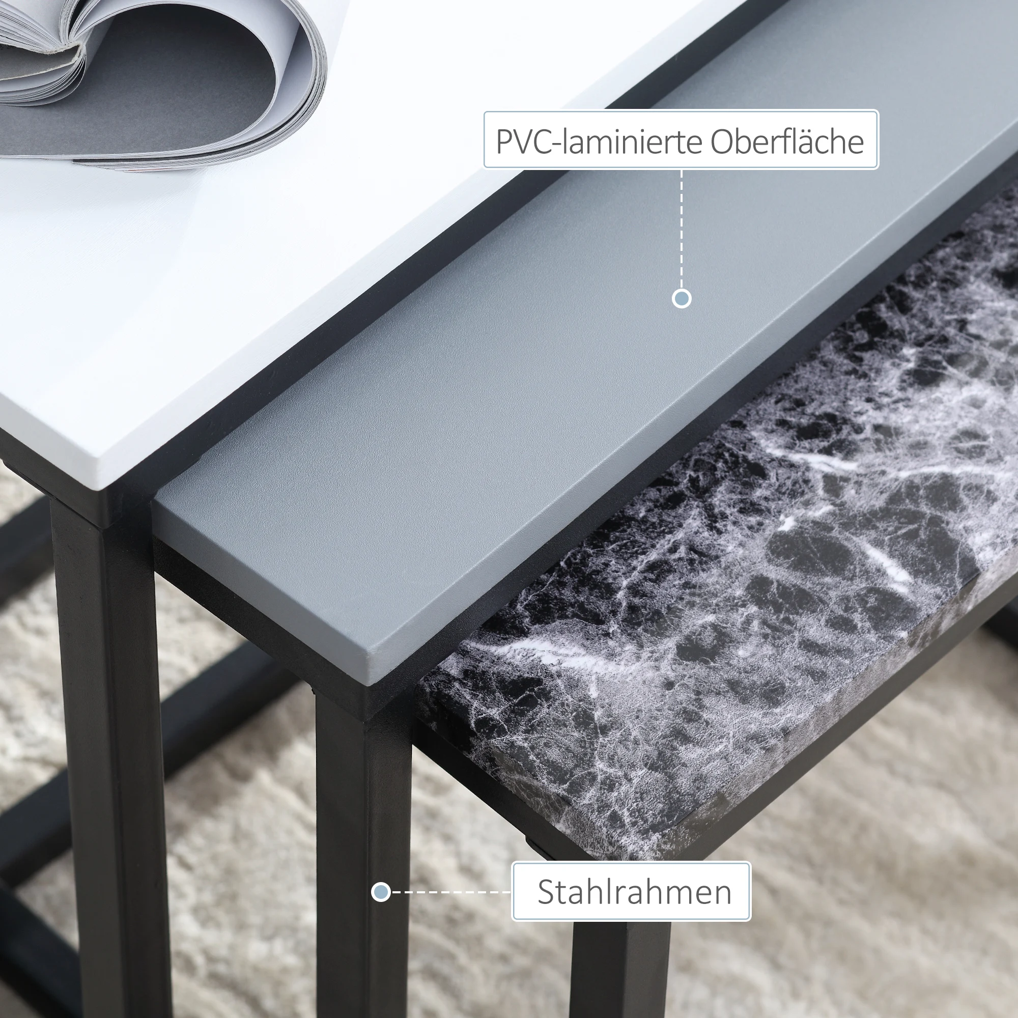 HOMCOM Couchtisch, moderner Beistelltisch, Couchtisch mit Metallgestell und MDF in 3 Farben für Wohnzimmer und Dekoration