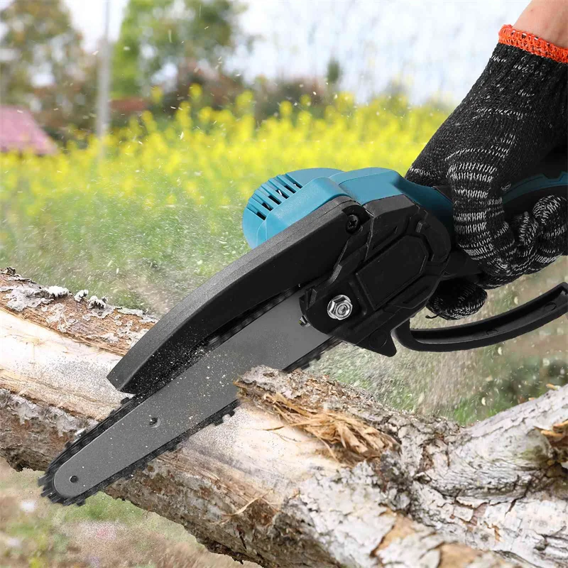 Motosega da 6 pollici Sega a catena elettrica a batteria rimovibile per batterie al litio da 21 V Oli ad alta potenza per la lavorazione del legno da giardino