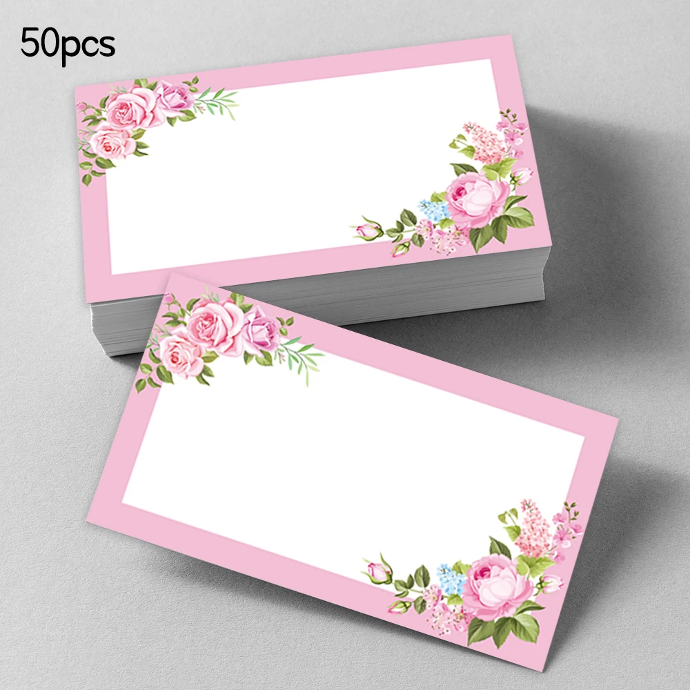 50pcs, Pink Floral Blank Message Cards, Pocket Cards, Business Cards, Blank Greeting Cards, Small Business Supplies, Gift Tags
