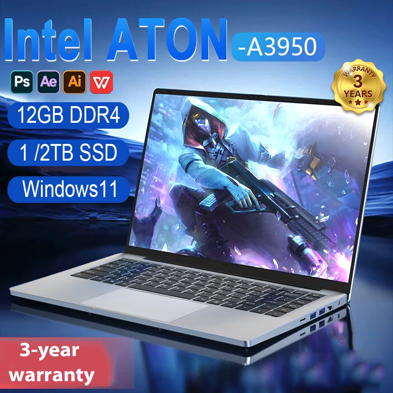 Professionele Notebook Windows 11 Intel Atom A3950 Laptop Computer 12 GB DDR4 1 TB 2 TB SSD 1920*1080 P 14.1 "Notebook PC Computer
