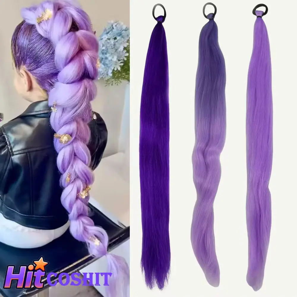 2 SZT. Syntetyczne Proste Włosy Kpop Rumi Demon Hunters Peruka Cosplay Kucyk z Warkoczami Akcesoria Halloween