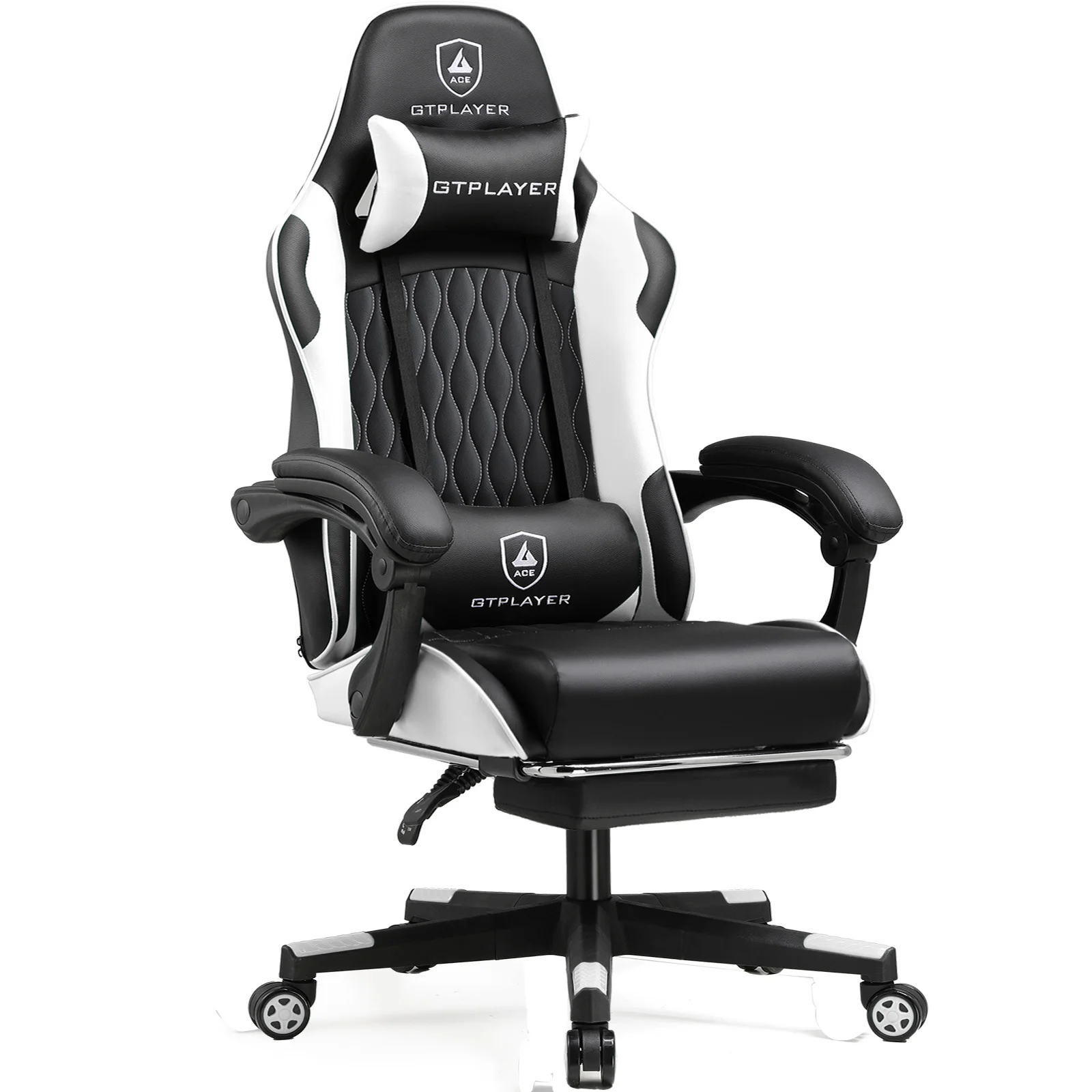 Krzesło gamingowe GTPLAYER, krzesło dla graczy, ergonomiczne krzesło biurowe, podnóżek, regulowane podparcie lędźwiowe i poduszki, krzesło do gier