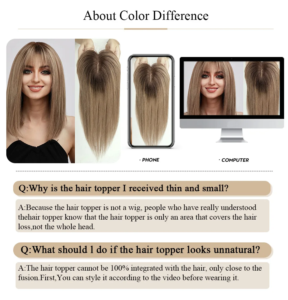100% remy cabelo humano toppers peças de cabelo para mulheres marrom claro topper com bang base de seda clipe em topper para desbaste cabelo