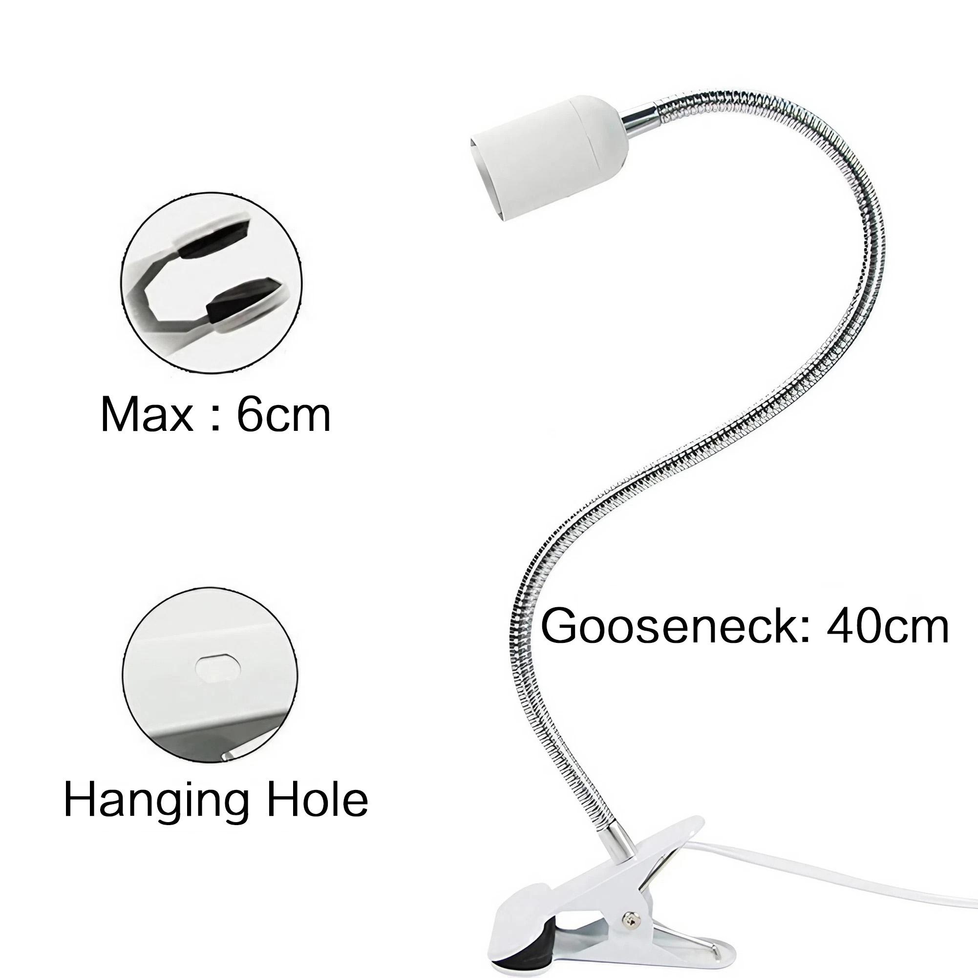 EU-US-Stecker, 360-Grad-flexibler Schreibtischlampenhalter, E27-Lichtsockel, Steckdose, Schwanenhals-Clip-on-Kabel mit Ein-/Ausschalter für Zuhause