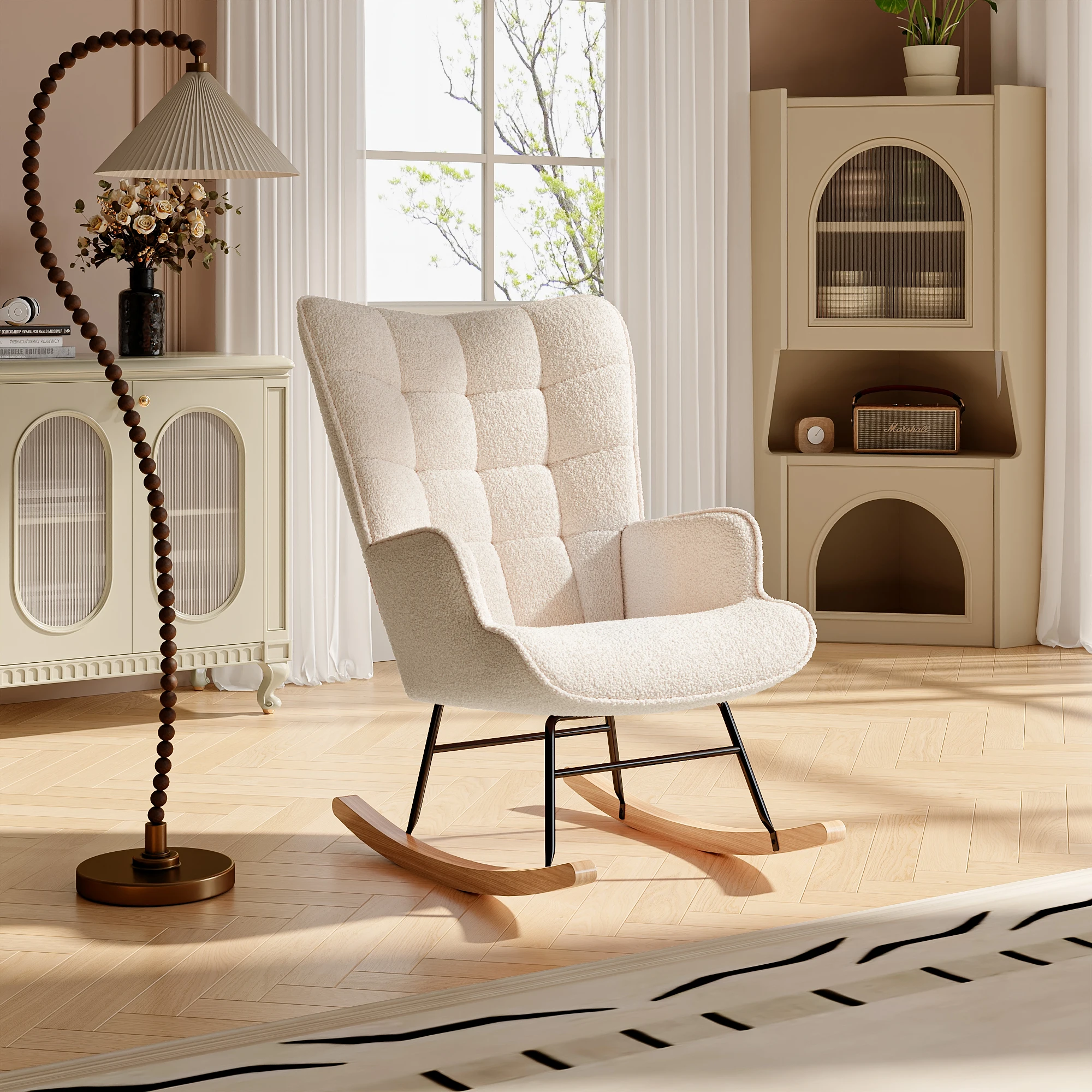 Apoios de braços de tecido de pelúcia macio Encosto Cadeira estofada casual Cadeira moderna da moda para sala de estar