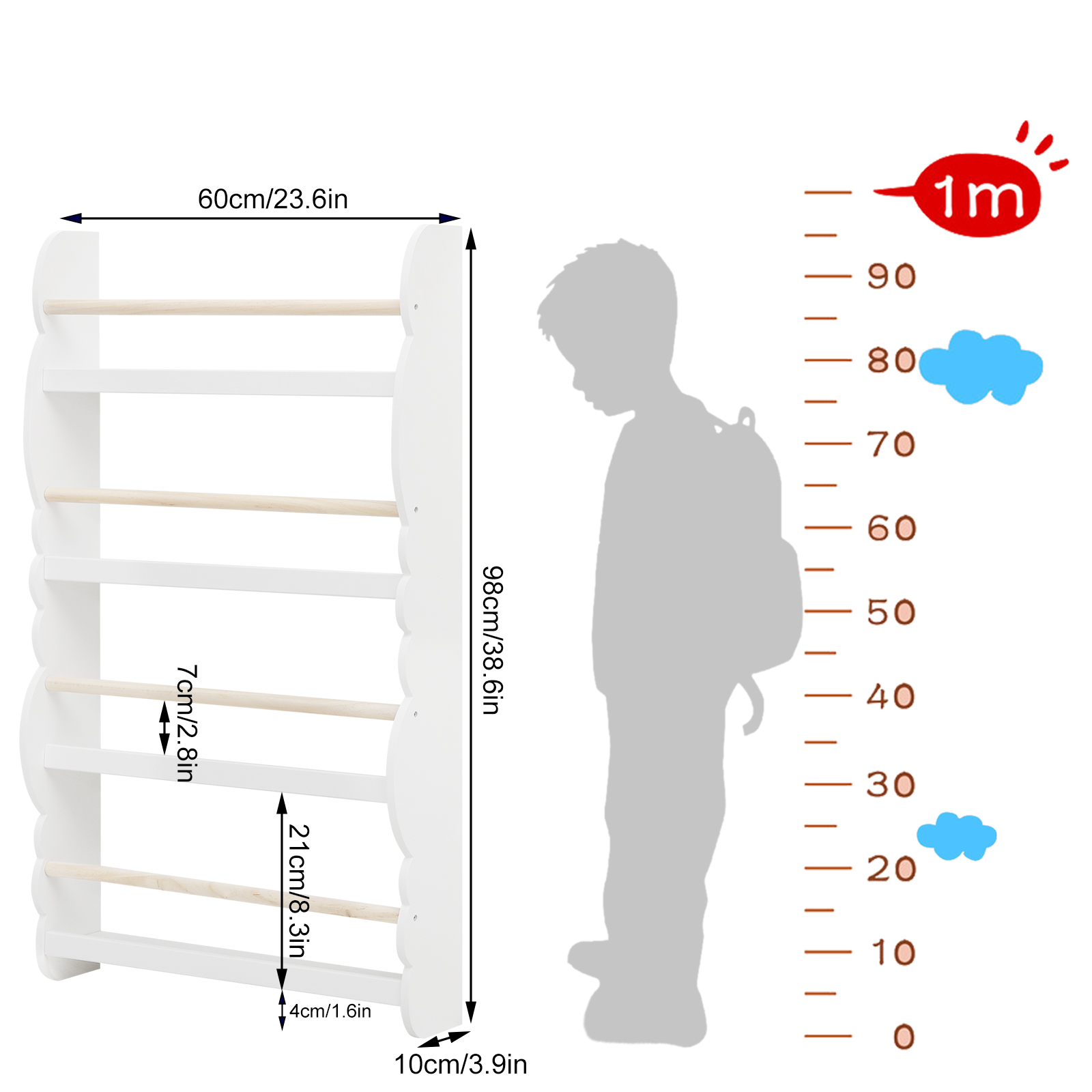 WOLTU Scaffale per bambini Libreria per bambini Scaffale da parete Organizzatore di libri con 4 ripiani per riporre riviste di libri Camera dei bambini Casa