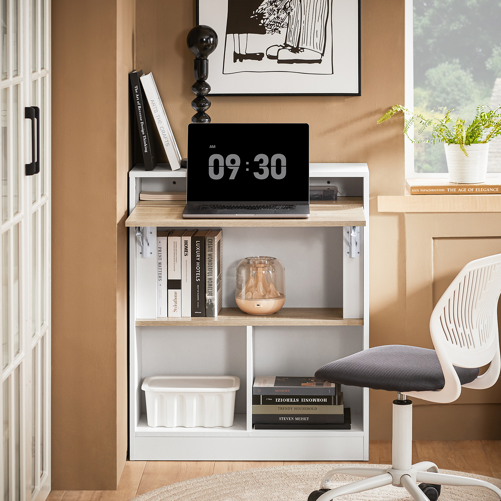 SoBuy FWT104 Table pliante avec armoire intégrée Table pliante avec armoire Table pliable Armoire de bureau