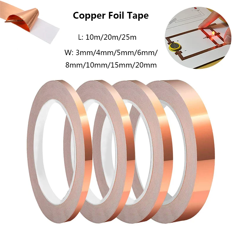 Cinta de lámina de cobre de 10M y 20M, cinta protectora conductora de un solo lado, cinta de caracol, vidrio manchado, electrodoméstico, cinta de cobre DIY