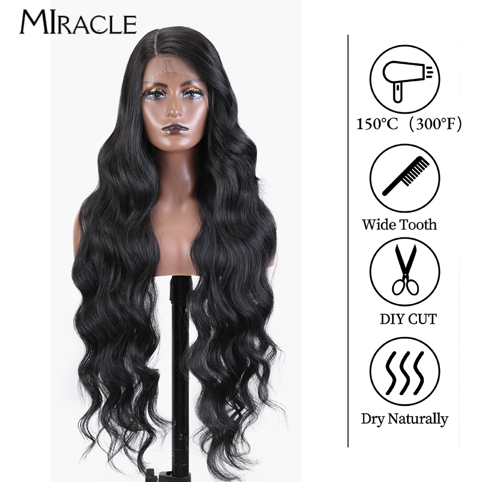 Miracle-女性用ディープルーズウェーブ合成ウィッグ、wavyレースフロントウィッグ、サイドパーツコスプレウィッグ、ジャズ、ブルー、ブロンド、36インチ