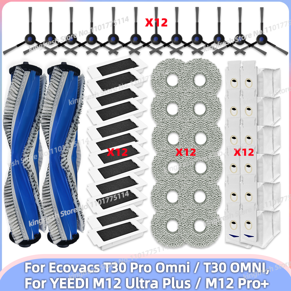 Compatible Para Ecovacs T30 Pro Omni / T30 OMNI, YEEDI M12 ULTRA PLUS / M12 Pro+ Piezas Rodillo Principal Cepillo Lateral Filtro Bolsa de Polvo Paño de Limpieza