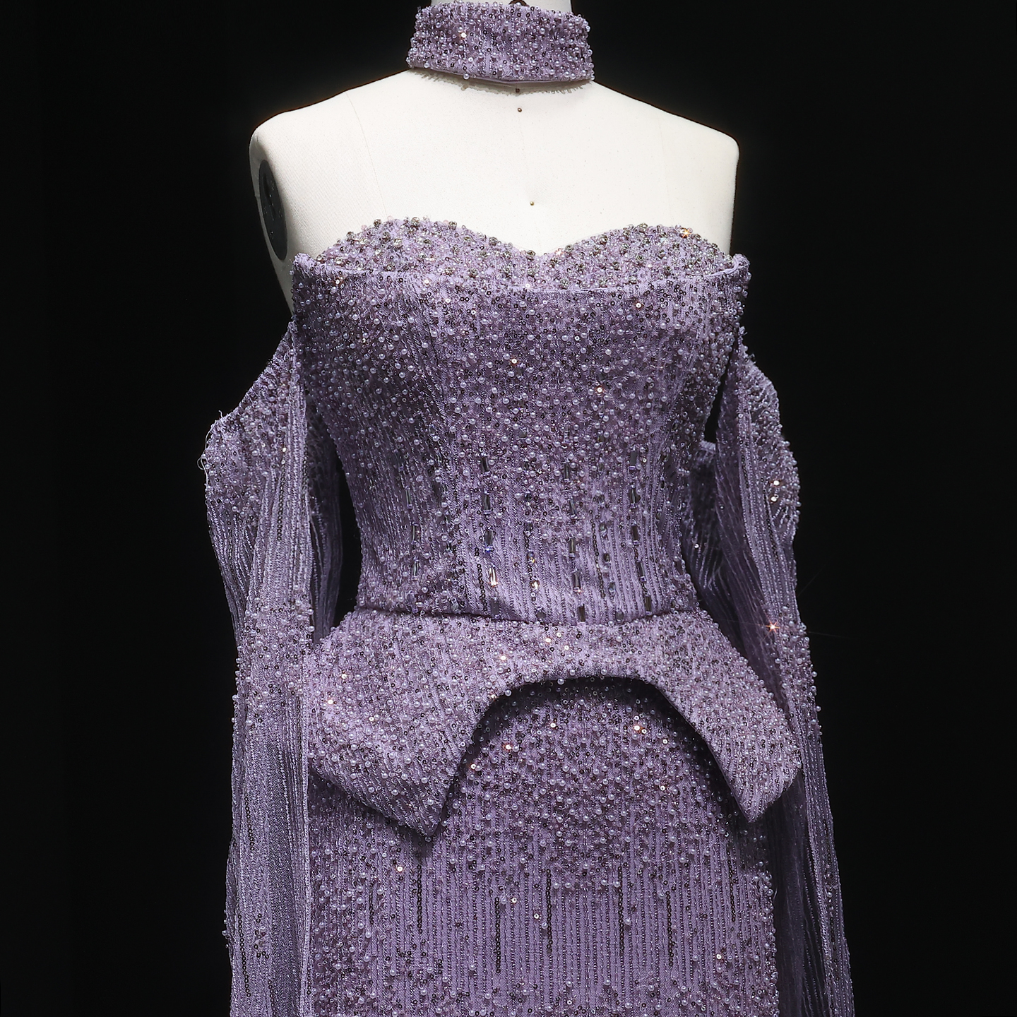 Sharon Said Luxury Grey Crystal Evening Dress with Flowing Sleeves 2025 Elegant Off-Shoulder Wedding Party Gown SS558 Customized