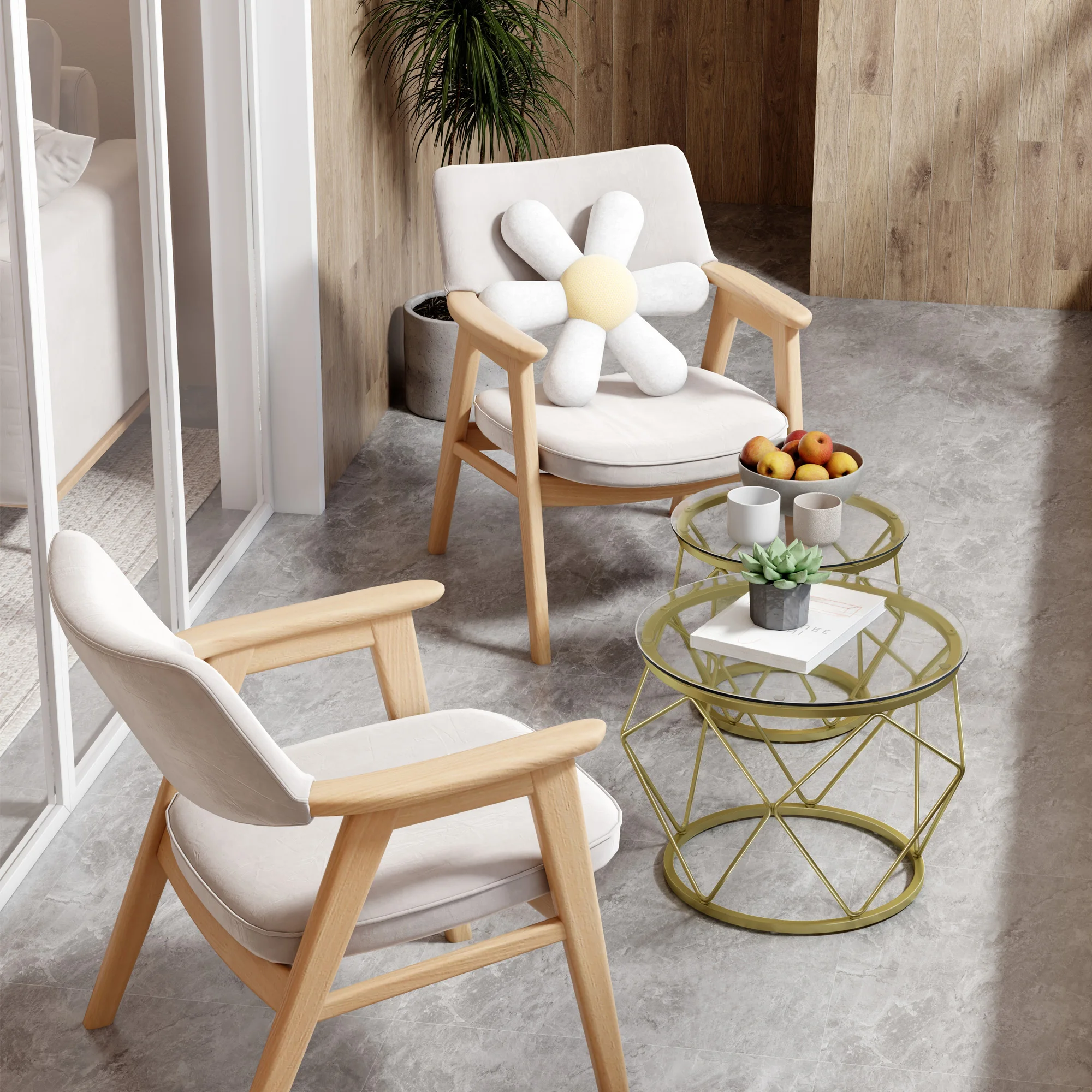 Hzuaneri Runder Couchtisch, 2er-Set, Beistelltische, Beistelltisch-Set mit Metallrahmen, kleiner Beistelltisch für Wohnzimmer, Schlafzimmer