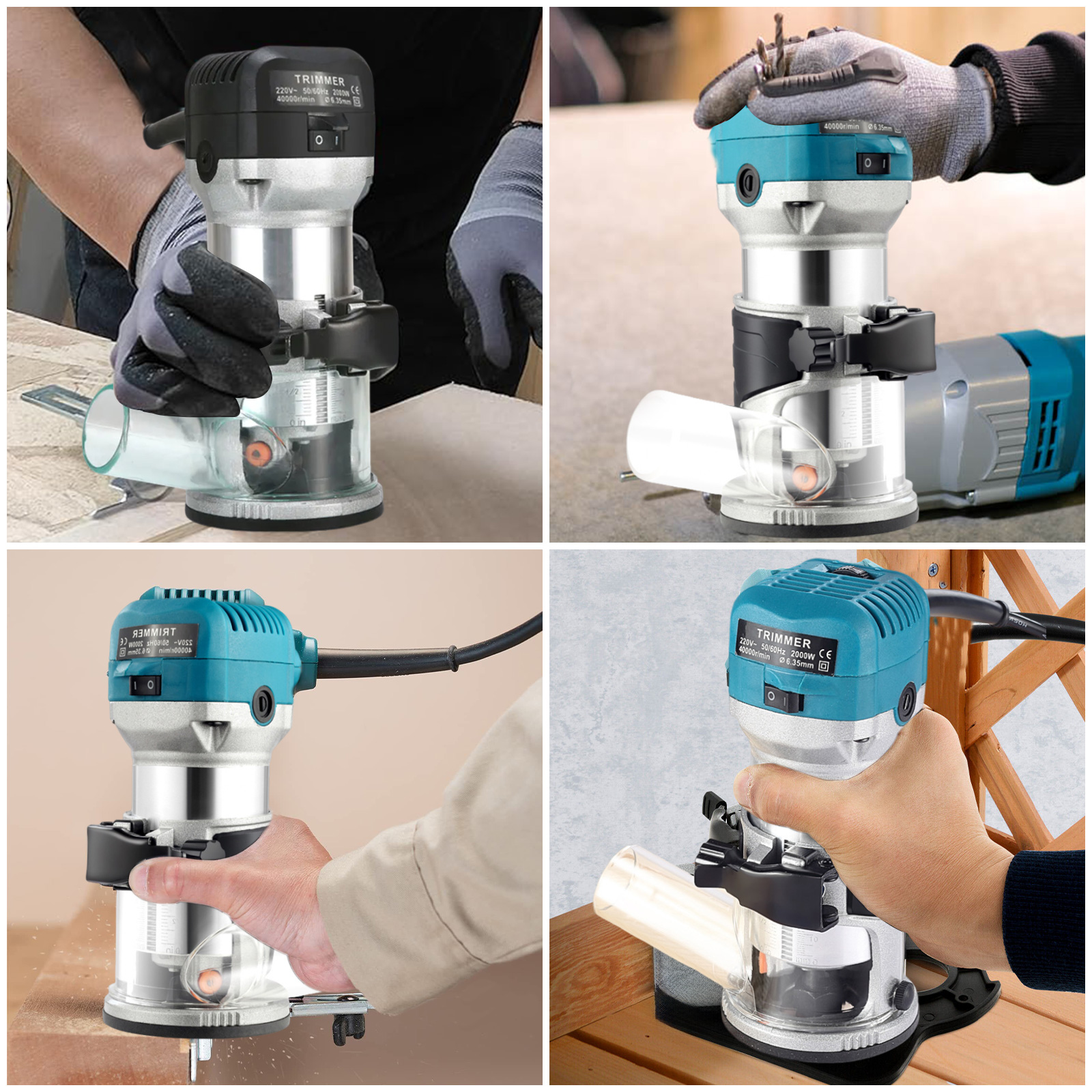 2000W Hout Elektrische Trimmer Houtbewerking Freesmachine 6e versnelling Handtrimmers Hout Rand Router 40000 RPM Thuis DIY gereedschap
