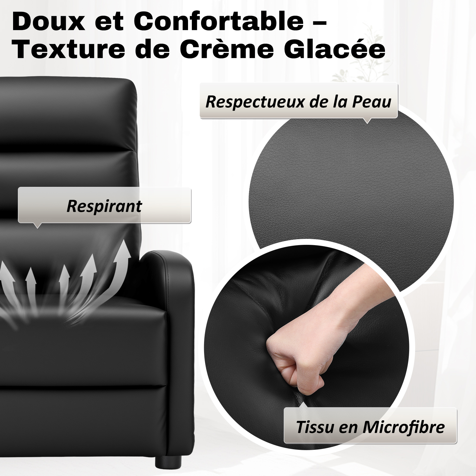 COMHOMA Fauteuil Relax Fauteuil TV avec Dossier Réglable jusqu'à 160°, Coussin Plume avec Repose-pieds Fauteuil Lounge Simple Salon Fauteuil Lounge Simple Chambre Home Cinéma PU
