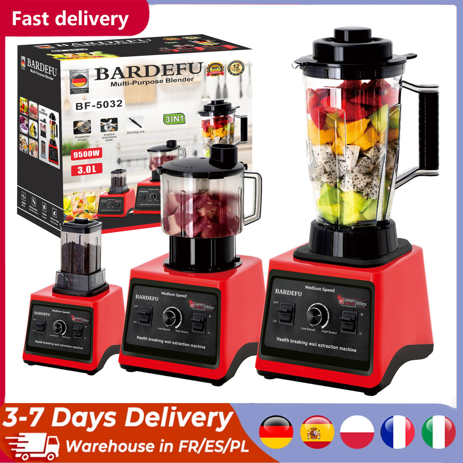 Commerciële Blender 3in1 Multifunctionele Sapcentrifuge Smoothie Maker Ijsbreker Vleesmolen Baby Food Processor