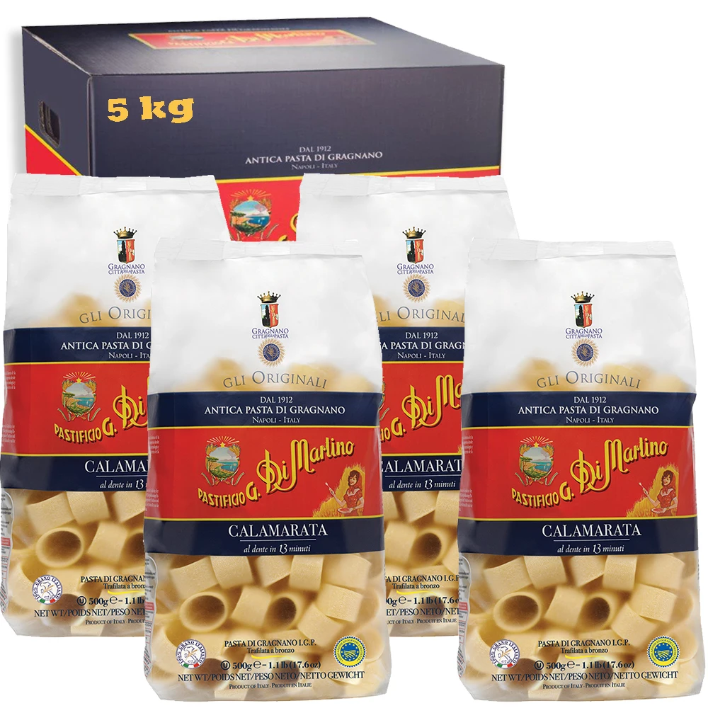 Calamarata |   Maximaal formaat van 5 kg |   Oude Gragnano-pasta Igp |   De tijdperk van de meter |   Pak 10 stuks van 500Gr |   Uitstekendheid van Campania |   100% Italiaanse tarwe |   Cadeau