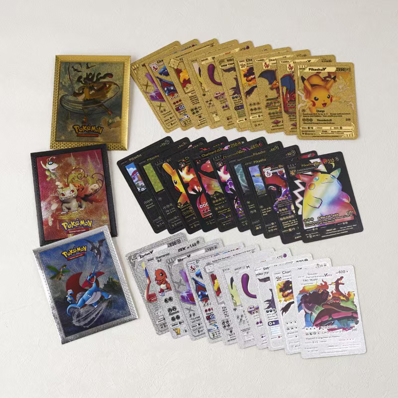 Carte dorée Pokemon Pikachu VMAX GX EX V, cartes argentées, angielski, hiszpański, Charizard Arceus, kolekcja rzadkich Pokémonów, carte