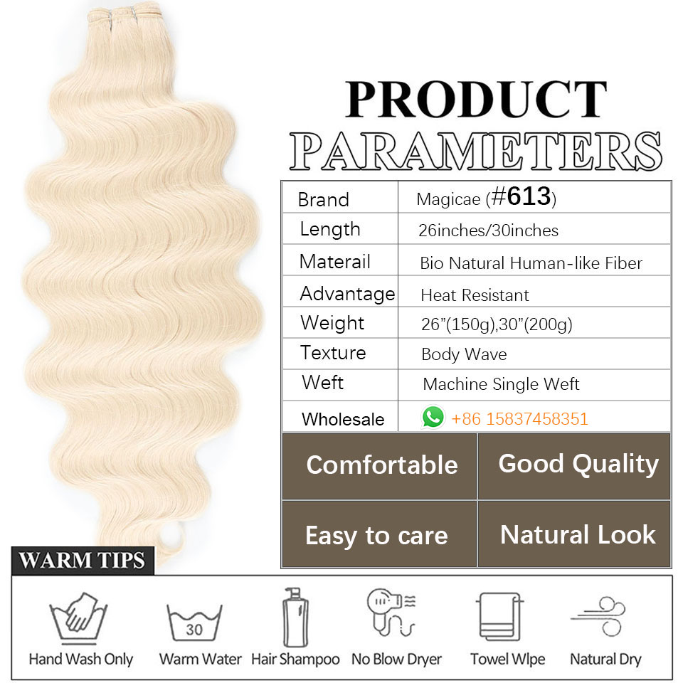 613 loira bio onda do corpo tecer cabelo pacotes 26 "/30" sintético de alta temperatura macio natural humano-como fibra extensão do cabelo