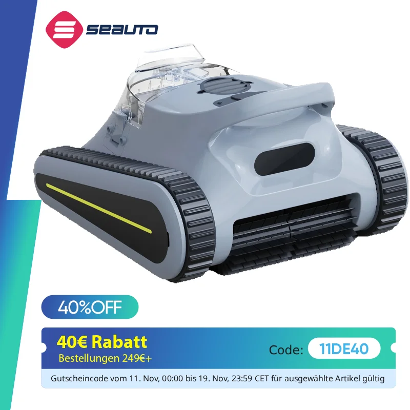 Aspirador robótico para piscina Seauto Crab Pro, sucção poderosa de 45.000 Pa, escalada na parede, adequado para paredes e pisos de 2200 pés quadrados