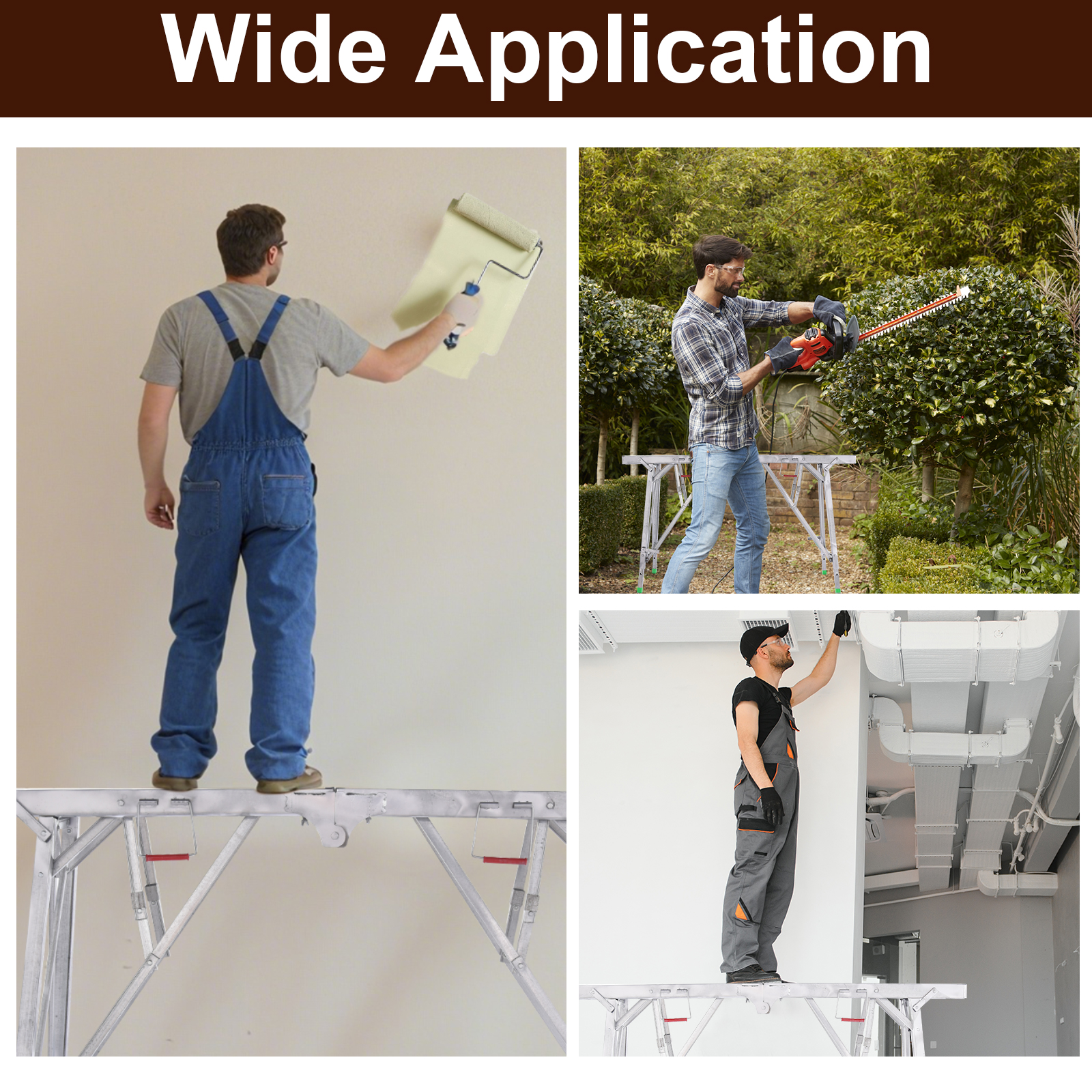 Banco da lavoro portatile in acciaio regolabile in altezza, capacità di carico 330, sgabello portatile per pittura su cartongesso, argento