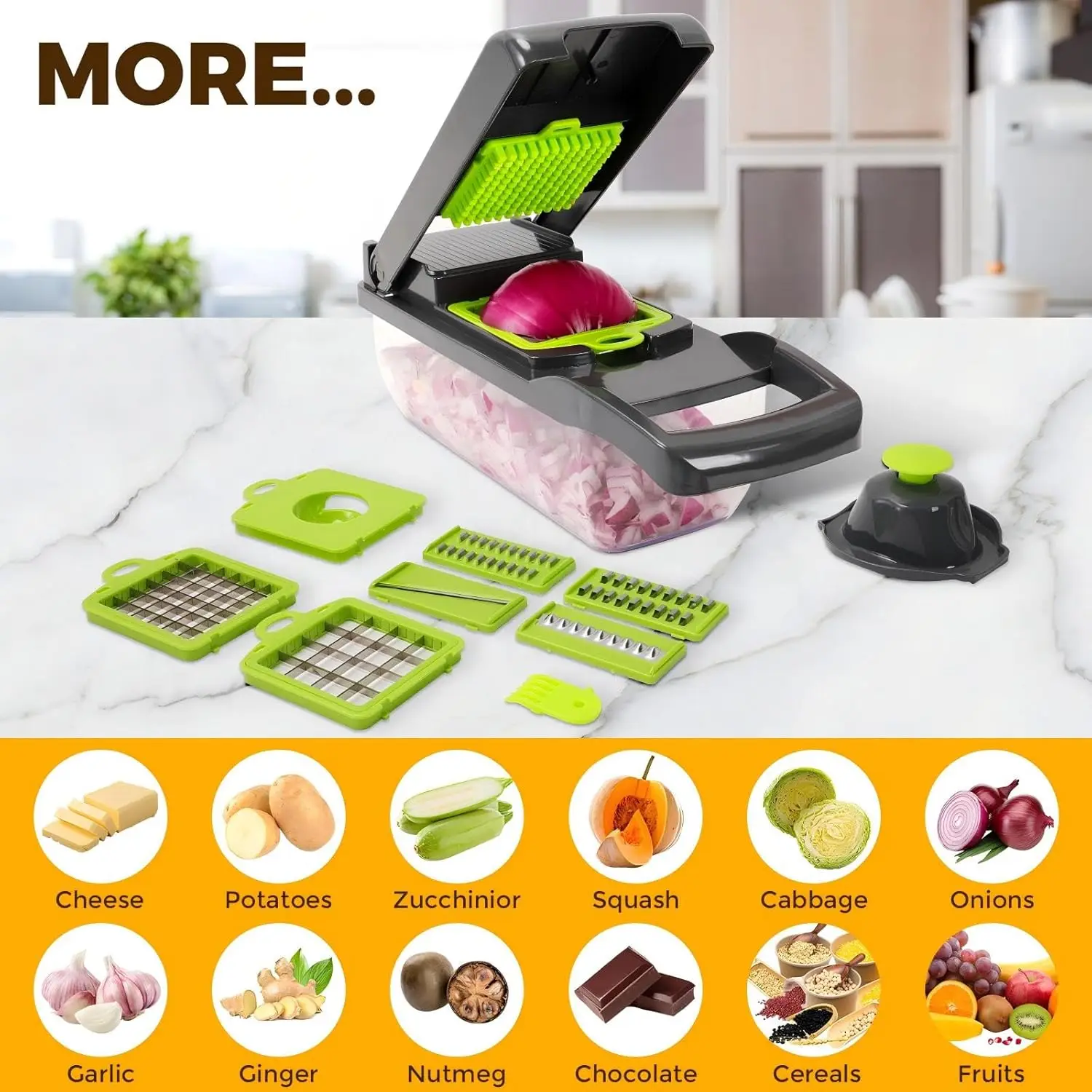 Vegetable Chopper,13 in 1 Multifunctional Food Chopper,Pro Onion Chopper with 7 Blades,Veggie Chopper with Container
