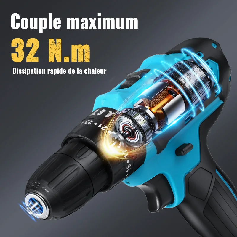 Perceuse à percussion sans fil 28V, tournevis multifonctionnel, perceuse électrique Rechargeable, batterie au Lithium, vitesse 1350 tr/min, outil électrique