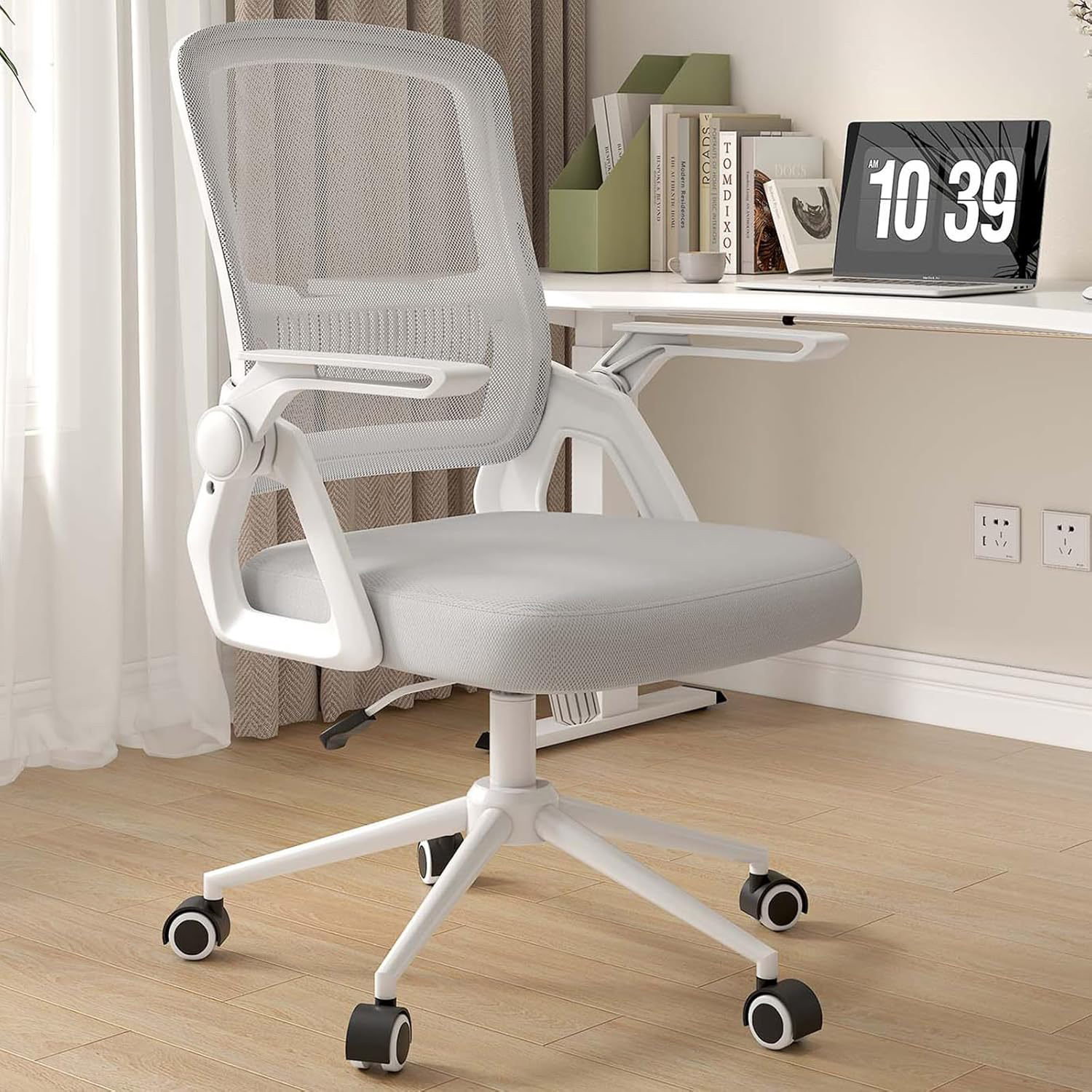 naspaluro Office Chair Ergonomic Mesh Flip-Up Arms Gaming Chair with Mid Back Cushion Lumbar Support for Home Bedroom Working