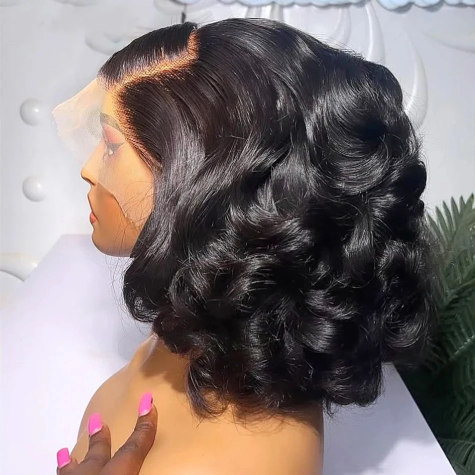 Brazilian Body Wave Short Bob Wig 13x4 Lace Frontal  4x4 Closure Human Hair Wig 200 Density For Women With Natural Wave Bob Wigs