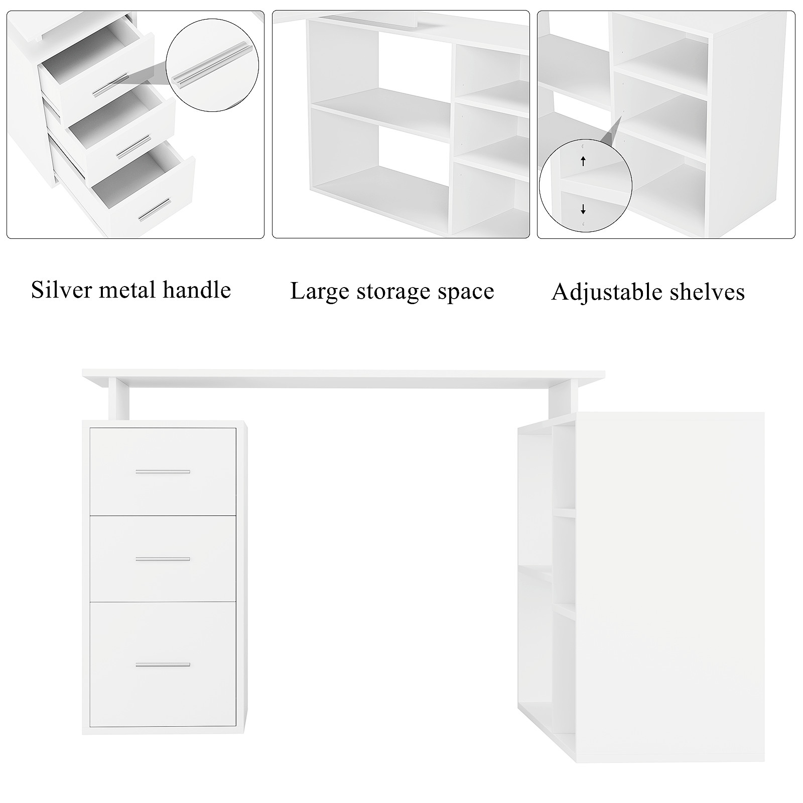 Getone desk corner desk L-shaped desk with drawers and shelves for study Office Home Office 129x104x
