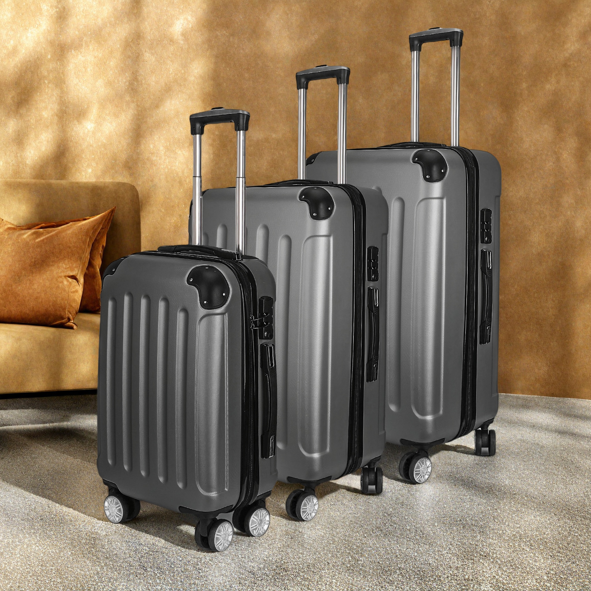 Conjunto de bagagem de 3 peças Anajqaqia, bagagem de mão, com alça retrátil, com trava combinada e protetores de canto, ABS