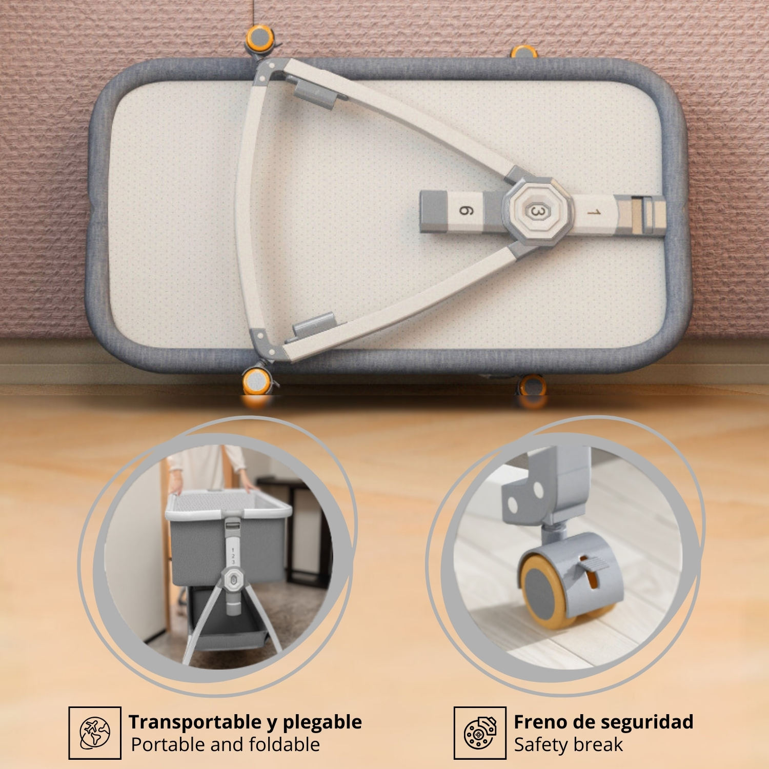 JUICYGOODS - Cuna 3 en 1 covertible, Hasta 13 kg, Cuna mecedora, Colecho, Altura ajustble, Inclinación, Con 4 ruedas, Sistema de bloqueo de seguridad en ruedas, Colchón ergonómico de espuma incluido