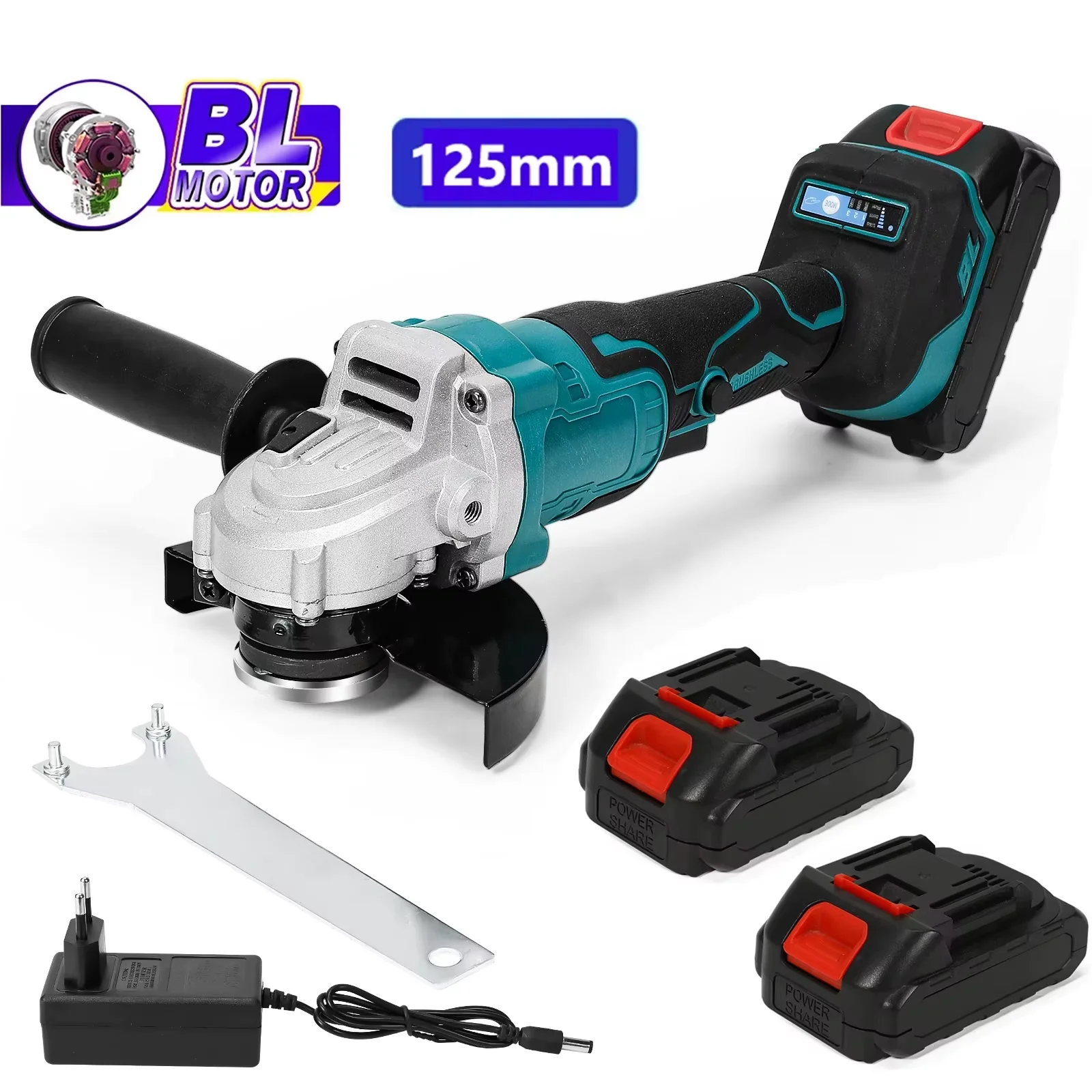 Smerigliatrice angolare elettrica senza spazzole da 125 mm Smerigliatrice a batteria a 3 velocità Macchina da taglio Utensile elettrico per la lavorazione del legno per batteria Makita 18v