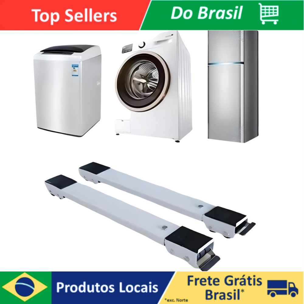 Suporte Base C/ Rodinhas Ajustável Máquina Lavar, Fogão, Geladeira E Móveis 200kg