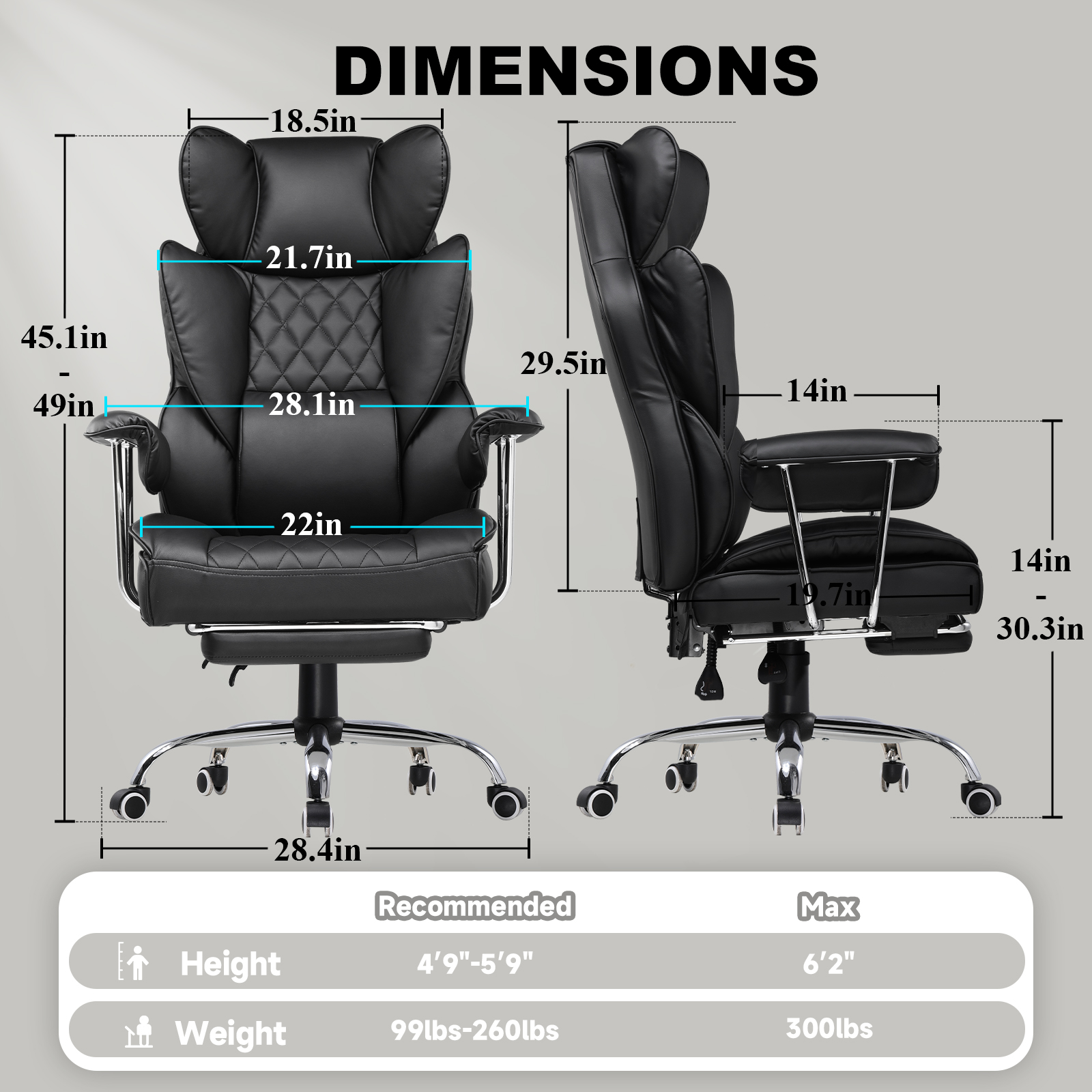 GTPLAYER Gaming Chair, Executive Office Desk Chair Ergonomic Computer Chair with Footrest Heavy Duty High Back Lumbar Support