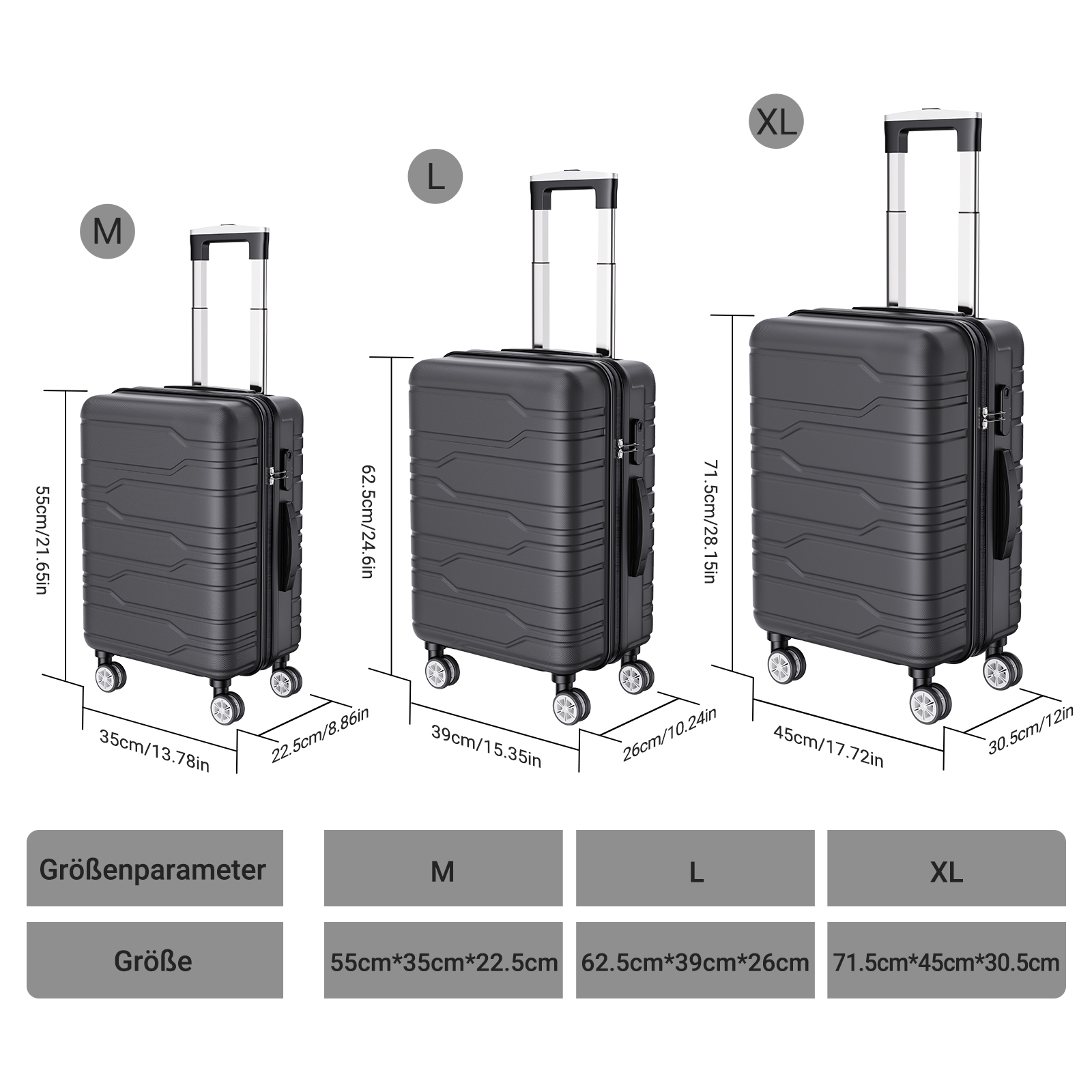 Anajqaqia 3 unidades/conjunto mala de viagem, bagagem de casca dura ABS com trava, com alça telescópica e 4 360 °   Rodízios giratórios