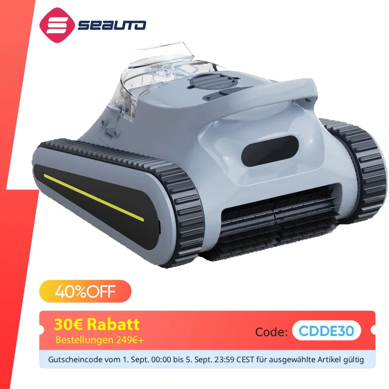 Seauto Crab Pro Robotyczny Odkurzacz do Basenów, Mocne Ssanie 45 000 Pa, Wspinaczka po Ścianach, Odpowiedni do ścian i podłóg o powierzchni 2200 stóp kwadratowych