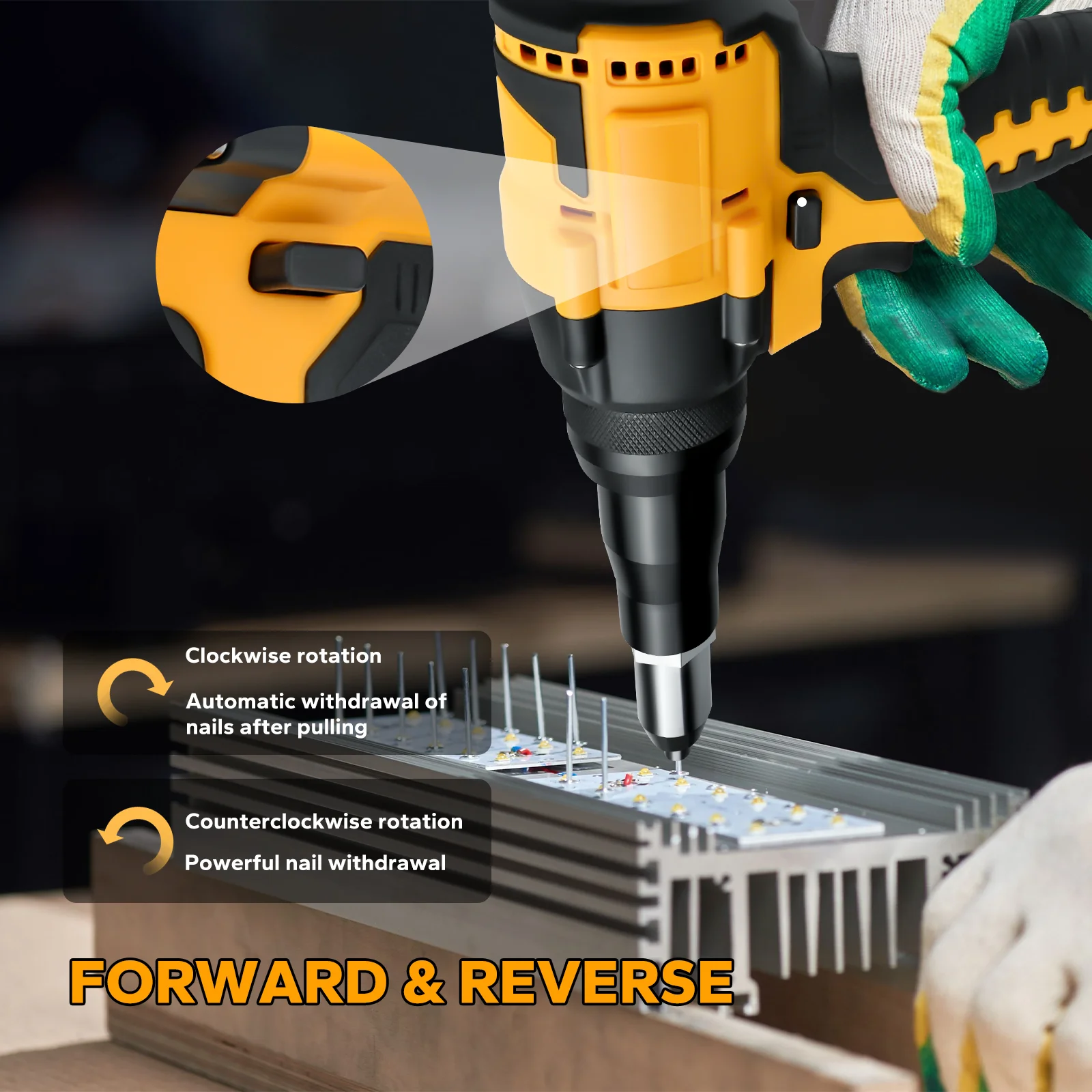 Cordless Rivet Gun Brushless 2.4-4.8mm Rivet Nut Gun Drill Insert Automatic Riveting Tool for Dewalt 20V Battery (No Battery)