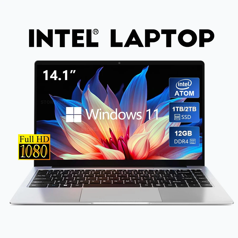 Nieuwe 14.1 "Laptop Computer Windows 11 Pro Intel Atom A3950 2025 Notebook PC 12 GB RAM 512 GB 1 TB SSD 1920*1080 P Kantoorcomputer