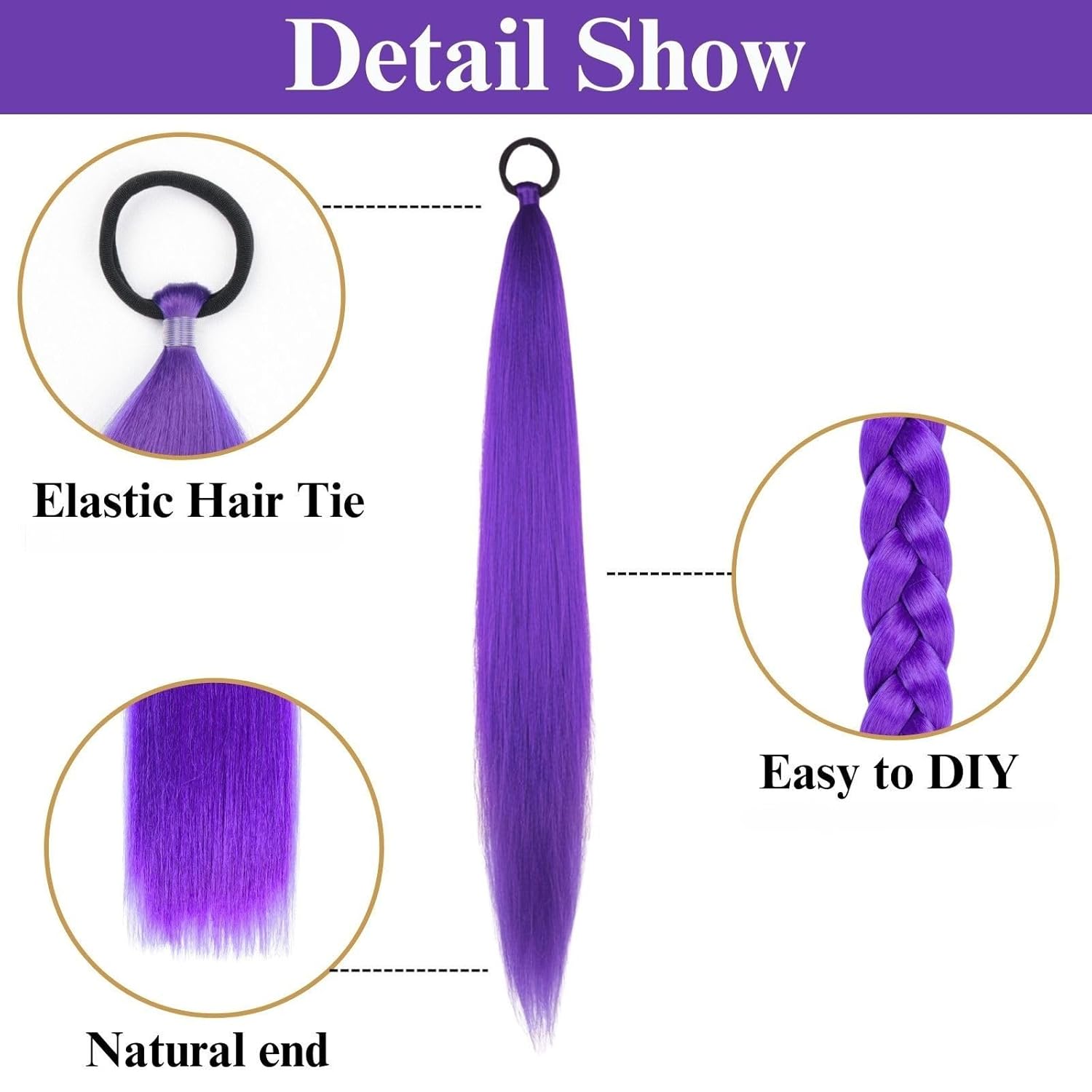 2 шт. синтетический прямой косплей фиолетовый парик хвост с плетением волос конский хвост волосы для женщин Хэллоуин косплей парик аксессуары